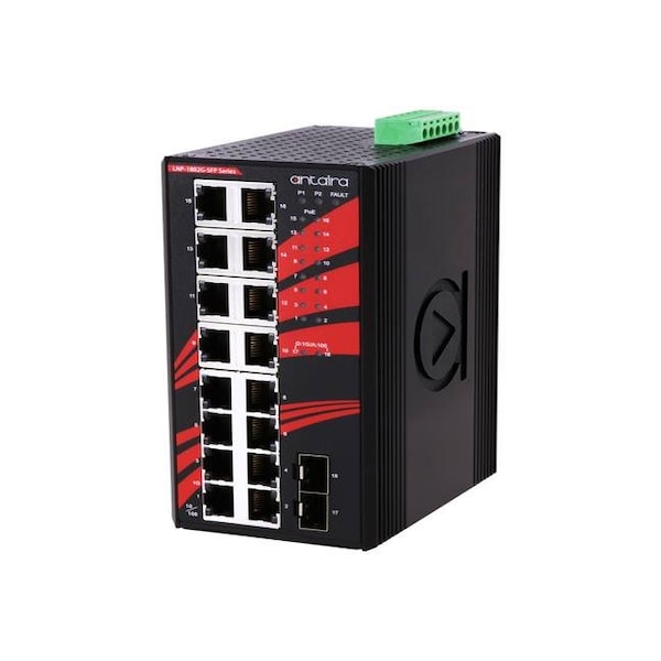 Antaira 18-Port Industrial PoE+ Gigabit Unmanaged Ethernet Switch LNP-1802G-SFP-T - main